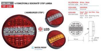 YP-108YR ЛІХТАР ЗАДНІЙ КРУГЛИЙ LED ЖОВТИЙ БЕЗ СВІТЛА ЗАХ. ХОДУ 24V YP-108YR фото
